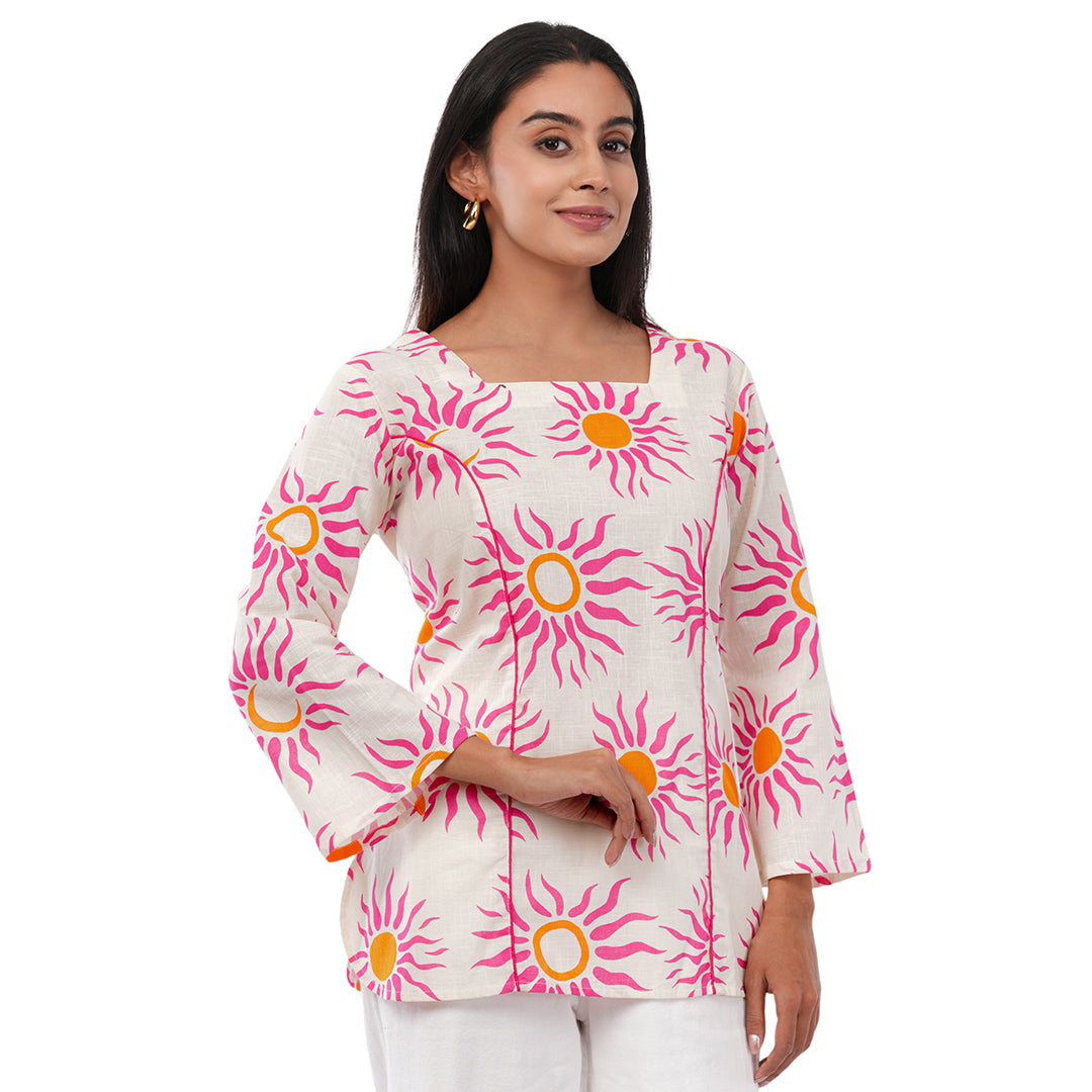 Buy Sunprint Floral Short Kurti for Women | Premium Cotton Floral Printed Short Kurta | Aradhya by Nirmal