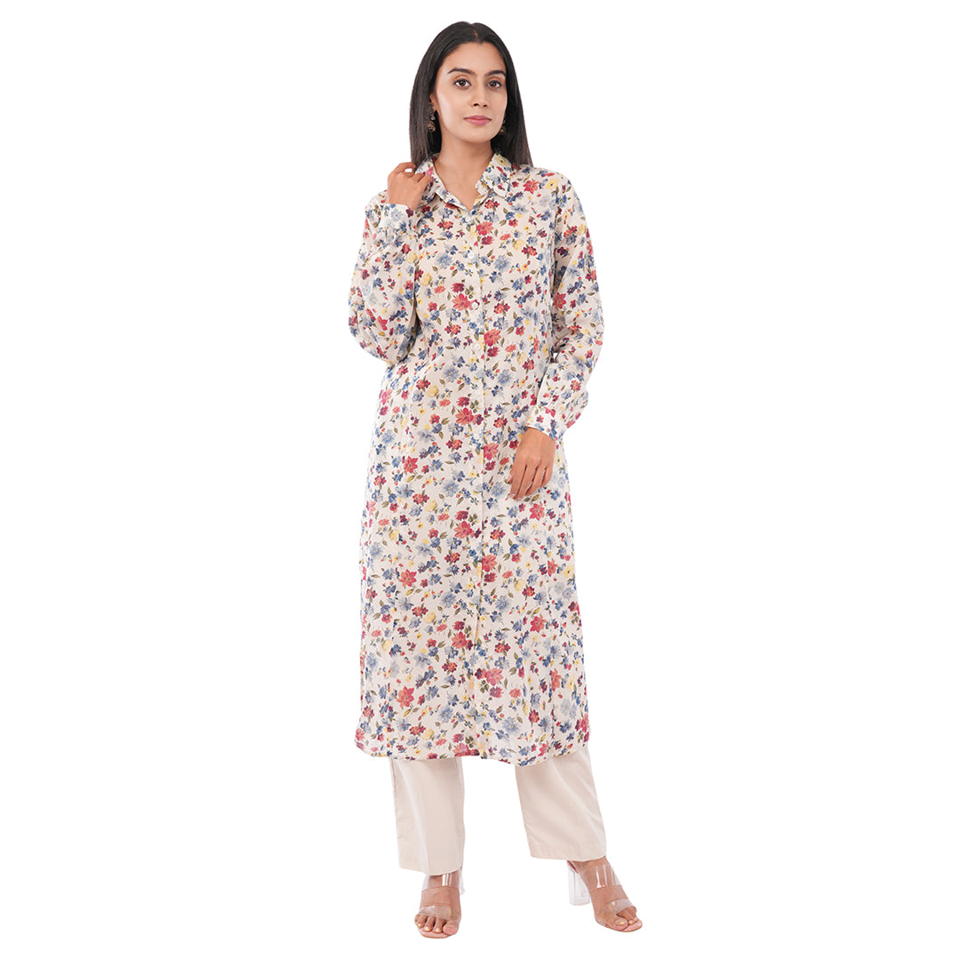 Buy Floral Print Shirt Collar Kurta for Women | Casual & Festive Wear Kurti | Aradhya by Nirmal