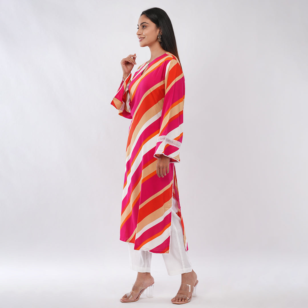 Buy Laheriya Multi Color Straight Kurta for Women Online | Premium Ethnic Wear | Aradhya by Nirmal
