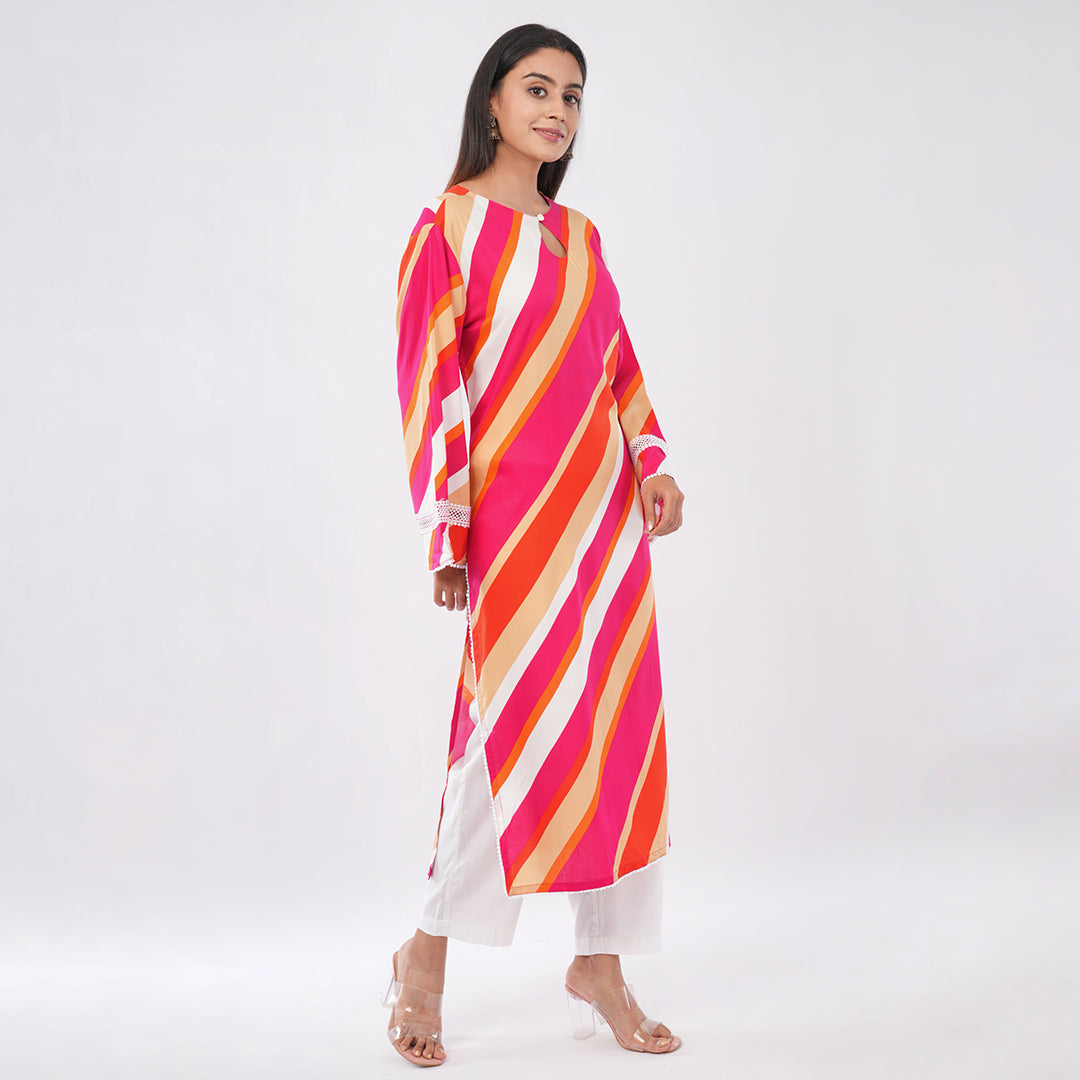 Buy Laheriya Multi Color Straight Kurta for Women Online | Premium Ethnic Wear | Aradhya by Nirmal