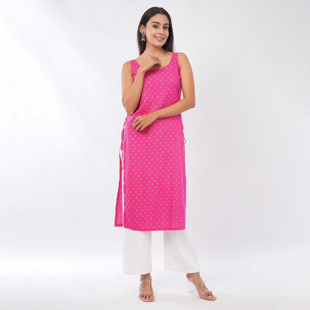 Buy Side Dori Sleeveless Kurti for Women Online | Premium Designer Ethnic Wear | Aradhya by Nirmal