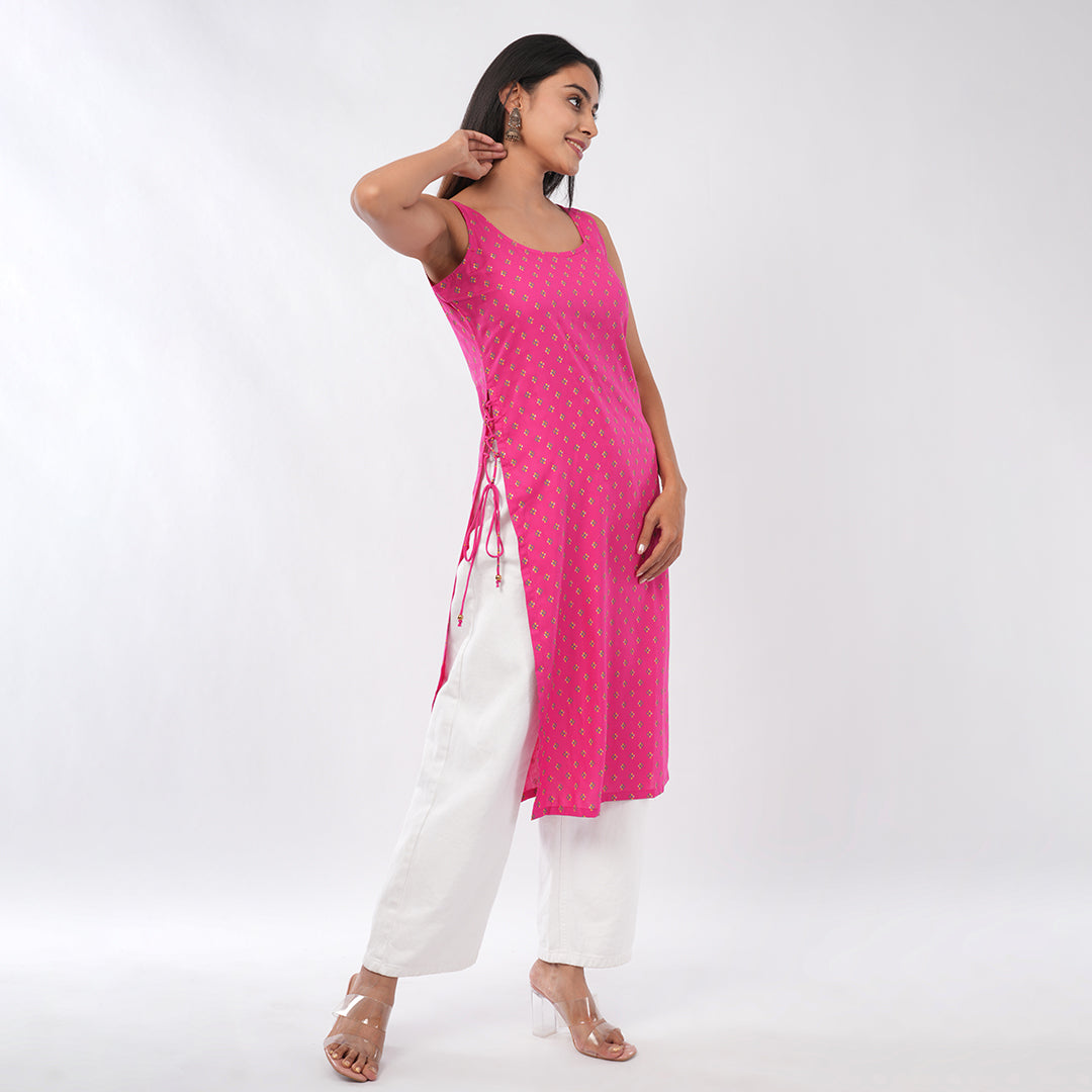 Buy Side Dori Sleeveless Kurti for Women Online | Premium Designer Ethnic Wear | Aradhya by Nirmal