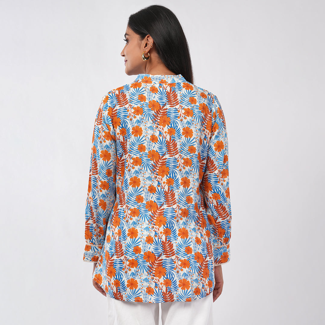 Buy Floral Pintuck Collar Kurti for Women | Stylish Floral Printed Cotton Kurta | Aradhya by Nirmal