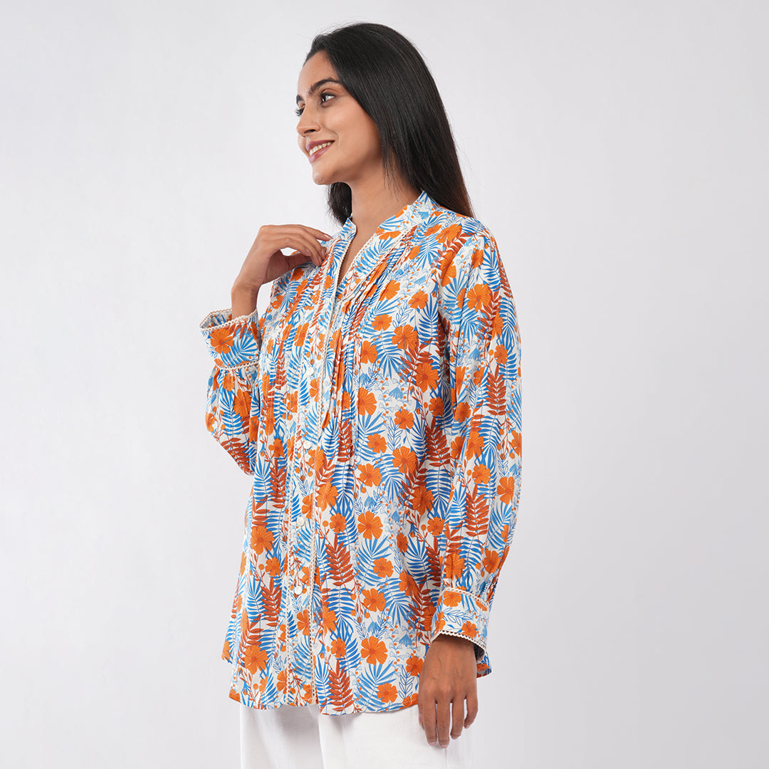 Buy Floral Pintuck Collar Kurti for Women | Stylish Floral Printed Cotton Kurta | Aradhya by Nirmal