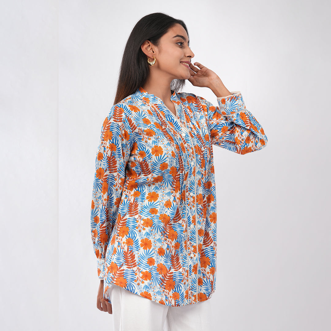 Buy Floral Pintuck Collar Kurti for Women | Stylish Floral Printed Cotton Kurta | Aradhya by Nirmal