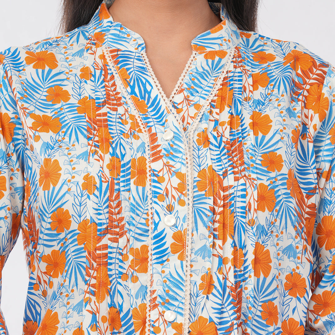 Buy Floral Pintuck Collar Kurti for Women | Stylish Floral Printed Cotton Kurta | Aradhya by Nirmal