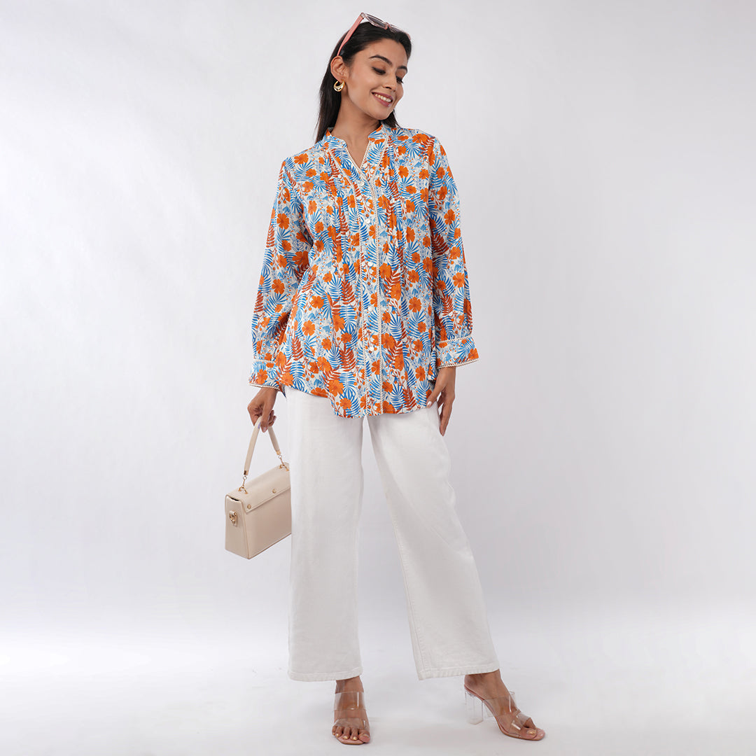 Buy Floral Pintuck Collar Kurti for Women | Stylish Floral Printed Cotton Kurta | Aradhya by Nirmal