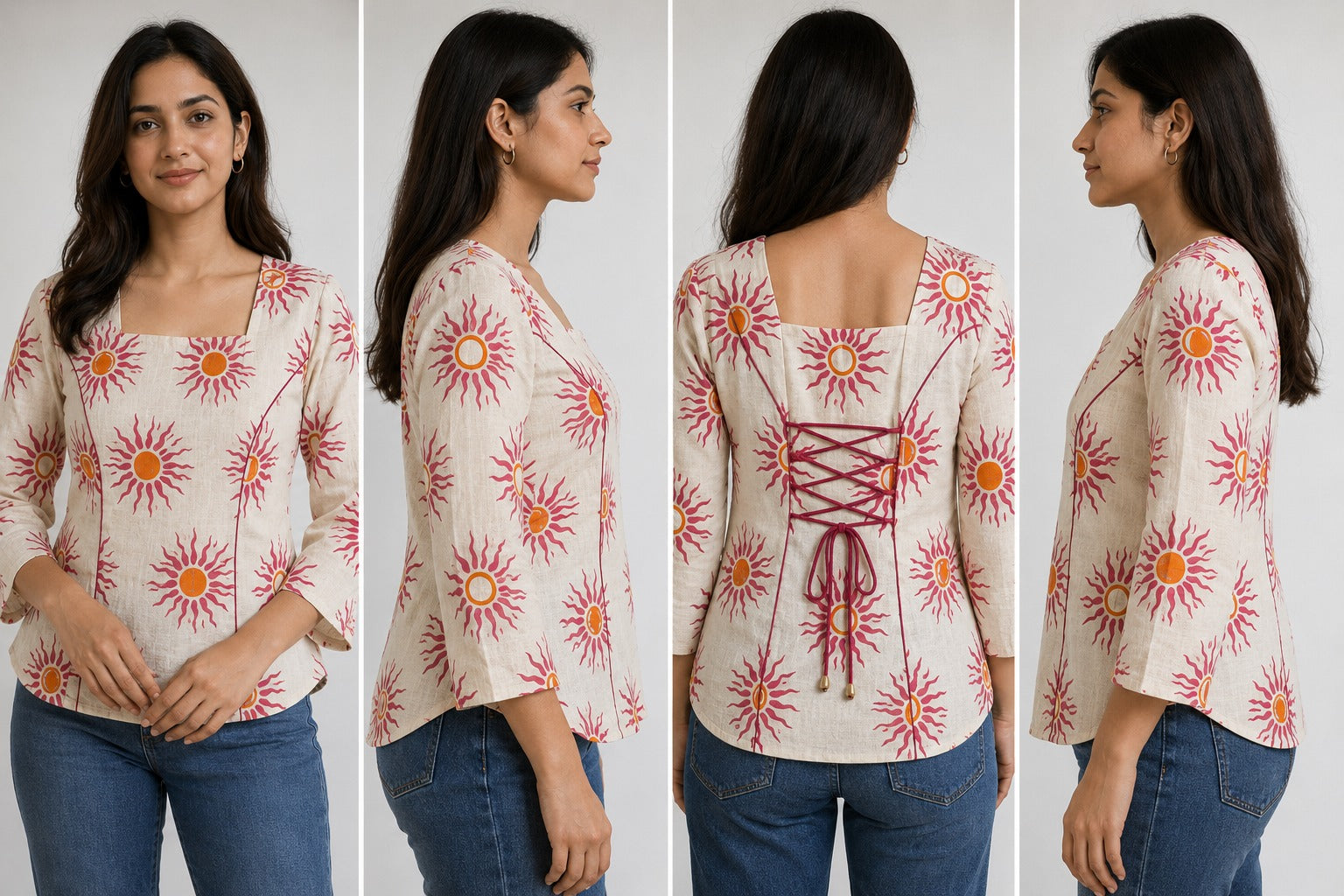 Women's Sunprint Flora Printed Ethnic Top Kurti